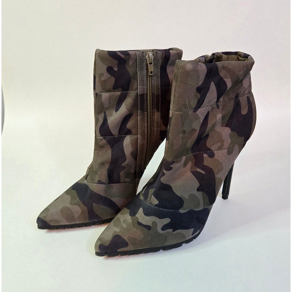 ShoeDazzle Kyli Womens Camo Ankle Boots Pointed Toe Stiletto Heel Green Size 10